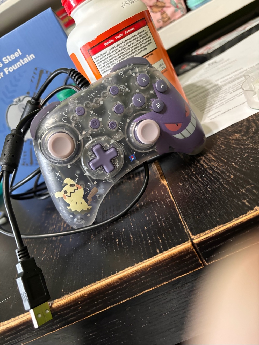 Purple & Black Character-Themed Wired Game Controller with USB